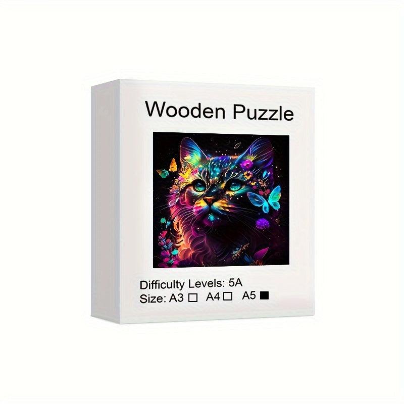 Colorful Cat Wooden Jigsaw Puzzle Party Game Fun Gift
