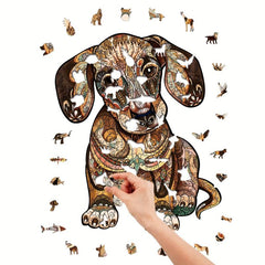 Brown Dog Wood Puzzle in Wooden Box