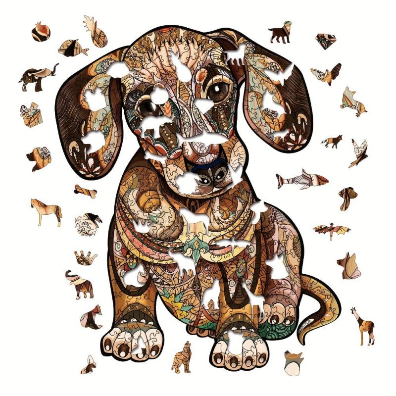 Brown Dog Wood Puzzle in Wooden Box