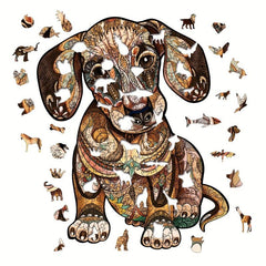 Brown Dog Wood Puzzle in Wooden Box