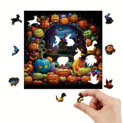 Halloween Pumpkin Wooden Jigsaw Puzzles - Unique Animals Shaped Wood Puzzles