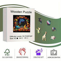 Halloween Pumpkin Wooden Jigsaw Puzzles - Unique Animals Shaped Wood Puzzles