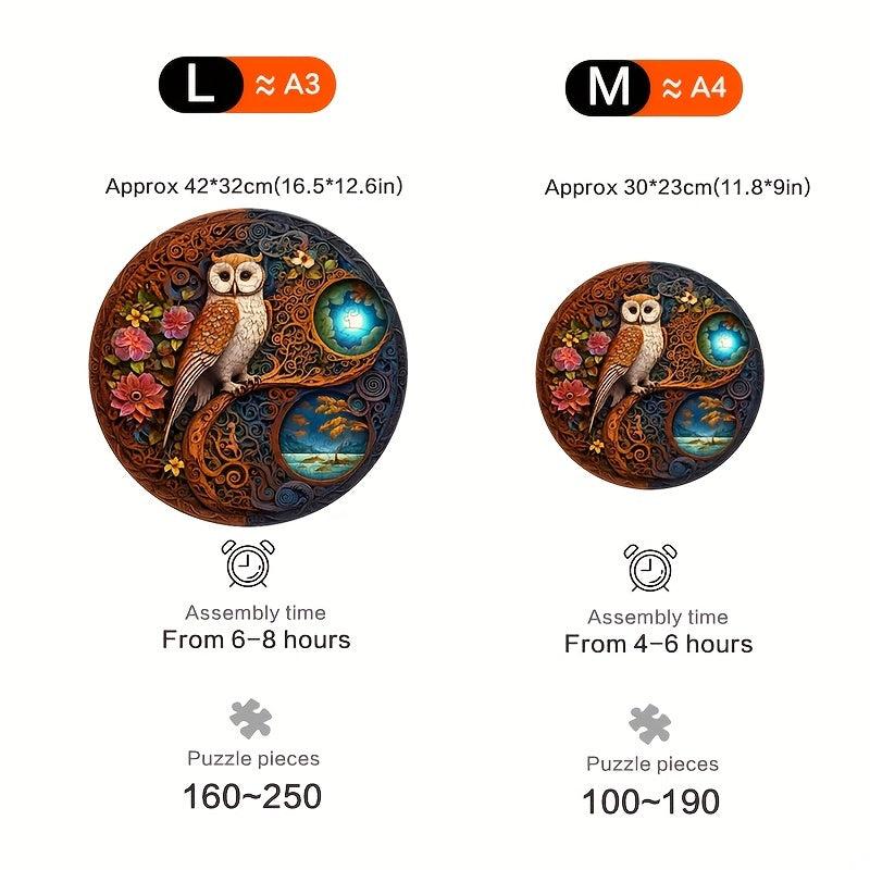 Golden Owl Wooden Jigsaw Puzzle Animal Adult Decompression Round Toy