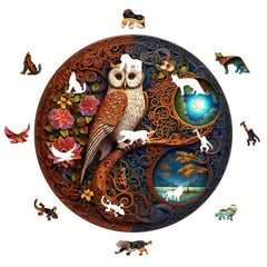 Golden Owl Wooden Jigsaw Puzzle Animal Adult Decompression Round Toy