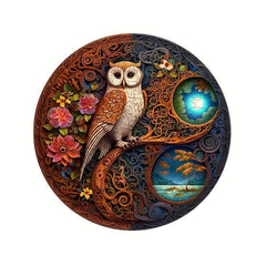 Golden Owl Wooden Jigsaw Puzzle Animal Adult Decompression Round Toy