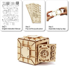 DIY Coin Bank 3D Wooden Model Locker Kit Safe Box Treasure Brain Teaser