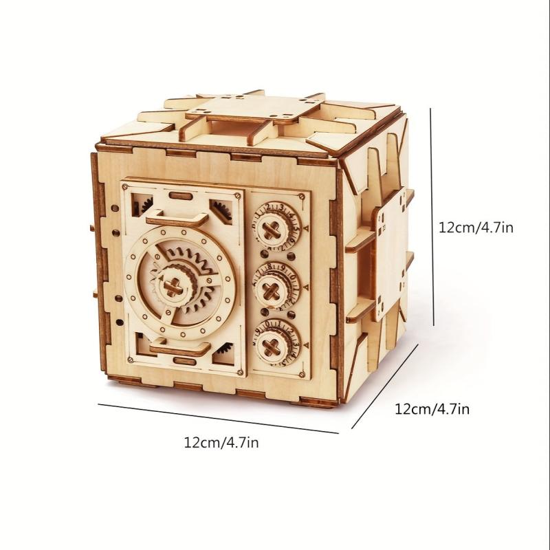 DIY Coin Bank 3D Wooden Model Locker Kit Safe Box Treasure Brain Teaser
