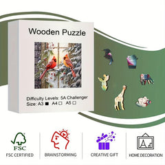 Red Birds Christmas Wooden Puzzle Animal Shaped Jigsaw Gift