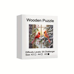 Red Birds Christmas Wooden Puzzle Animal Shaped Jigsaw Gift