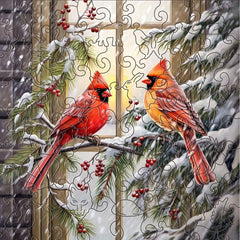 Red Birds Christmas Wooden Puzzle Animal Shaped Jigsaw Gift