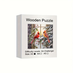 Red Birds Christmas Wooden Puzzle Animal Shaped Jigsaw Gift