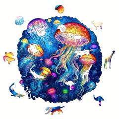 Colorful Jellyfish Wooden Puzzle Irregular Animal Shaped High Difficulty