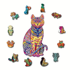 Cat Wooden Puzzles Unique Irregular Animal Shape Wooden Puzzles for Adults