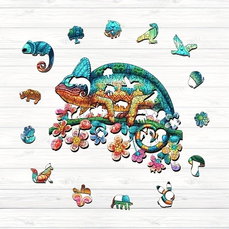 3D Wooden Chameleon Puzzle for Adults and Kids