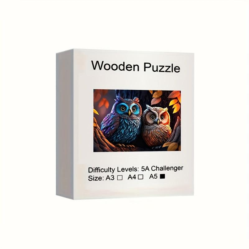 Owl Couple Wooden Jigsaw Puzzles - Unique Irregular Shaped Wood Puzzle