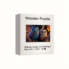 Owl Couple Wooden Jigsaw Puzzles - Unique Irregular Shaped Wood Puzzle