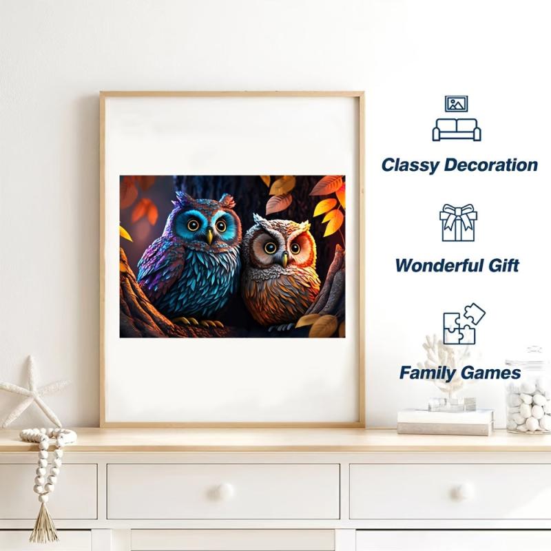 Owl Couple Wooden Jigsaw Puzzles - Unique Irregular Shaped Wood Puzzle