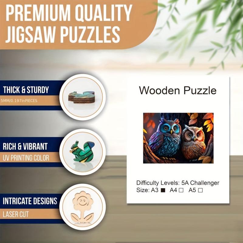 Owl Couple Wooden Jigsaw Puzzles - Unique Irregular Shaped Wood Puzzle