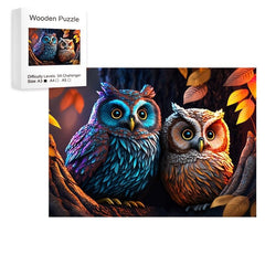 Owl Couple Wooden Jigsaw Puzzles - Unique Irregular Shaped Wood Puzzle