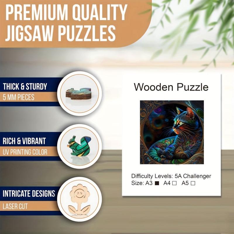 Wooden Jigsaw Puzzle - Cat Shaped Pieces - Fun Family Game