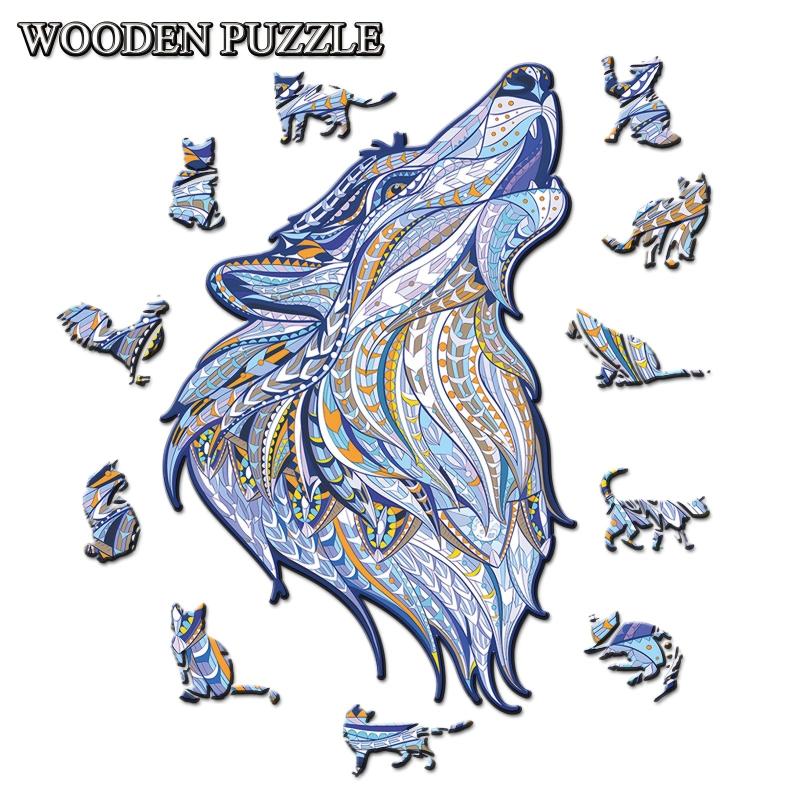 Wolf Wooden Jigsaw Puzzles For Adults&12 Years - Unique Animal Shaped Puzzles
