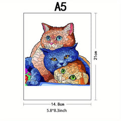 Wooden Jigsaw Puzzle Animal Shaped Three Cats