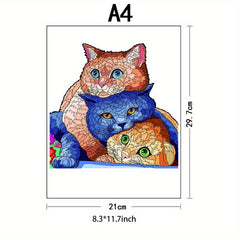 Wooden Jigsaw Puzzle Animal Shaped Three Cats