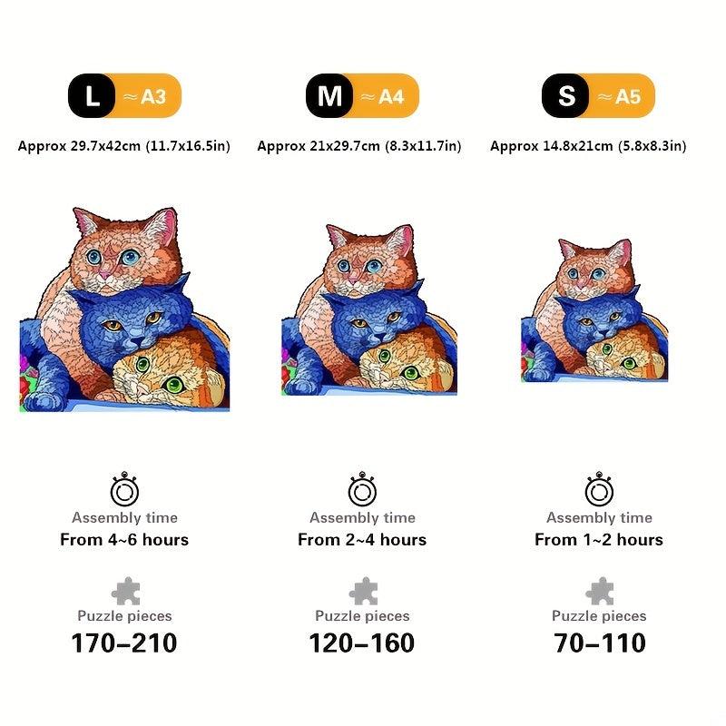 Wooden Jigsaw Puzzle Animal Shaped Three Cats
