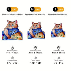 Wooden Jigsaw Puzzle Animal Shaped Three Cats