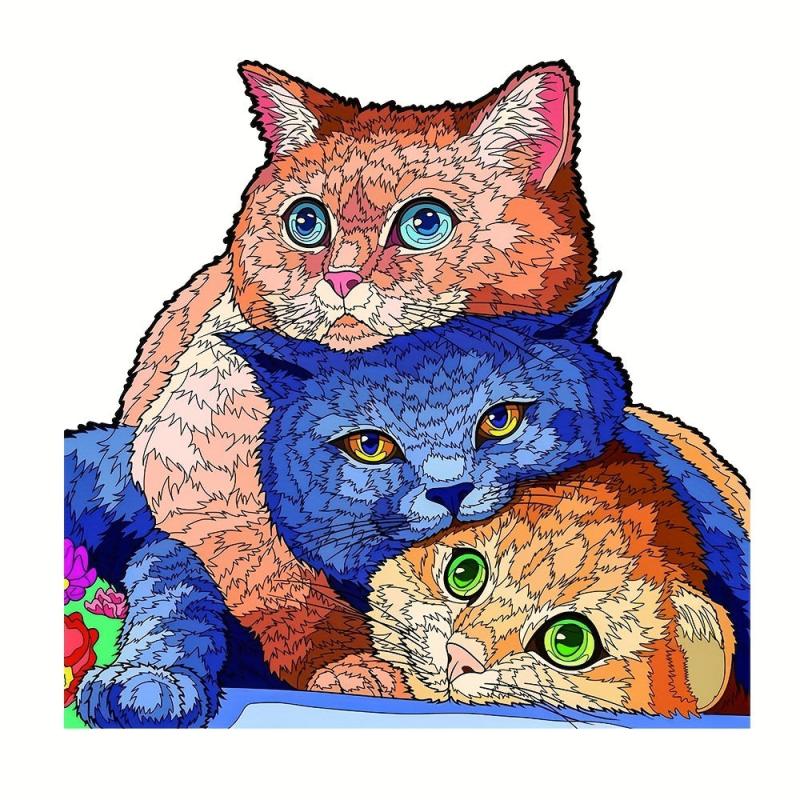 Wooden Jigsaw Puzzle Animal Shaped Three Cats