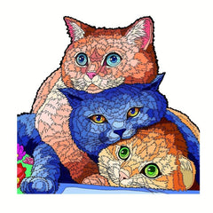 Wooden Jigsaw Puzzle Animal Shaped Three Cats