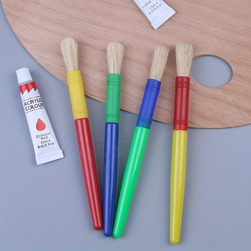 DIY Graffiti Brush Candy 4 Round Head Plastic Pole Pig Bristle Painting Brush
