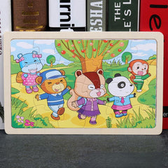 Early Education Wooden Puzzle for Kids, Animal Cartoon Flat Puzzle