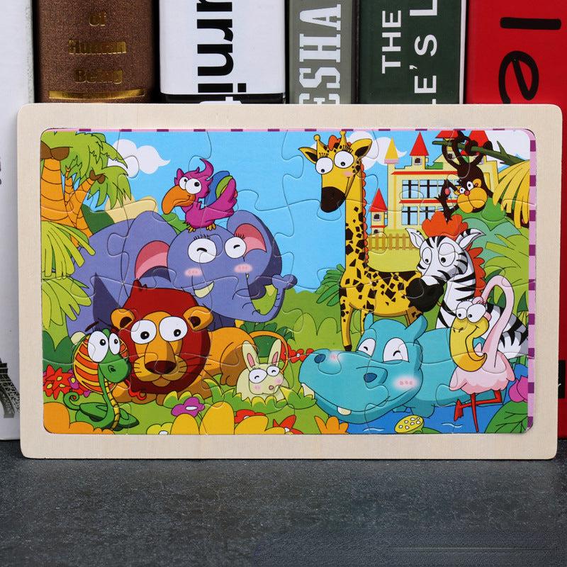 Early Education Wooden Puzzle for Kids, Animal Cartoon Flat Puzzle