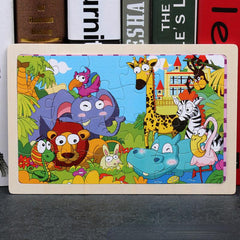 Early Education Wooden Puzzle for Kids, Animal Cartoon Flat Puzzle