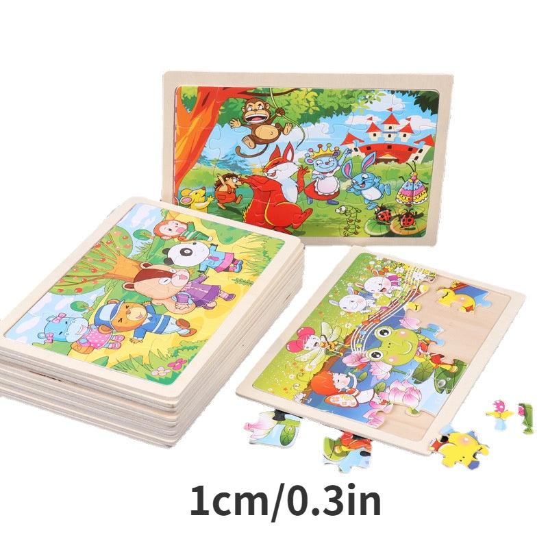 Early Education Wooden Puzzle for Kids, Animal Cartoon Flat Puzzle