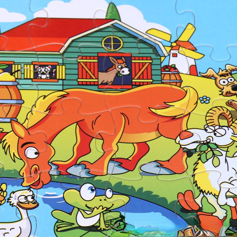 Early Education Wooden Puzzle for Kids, Animal Cartoon Flat Puzzle