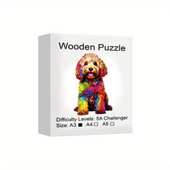 Rainbow Dyed Dogs Wood Puzzle Ornaments