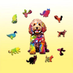 Rainbow Dyed Dogs Wood Puzzle Ornaments