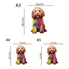 Rainbow Dyed Dogs Wood Puzzle Ornaments
