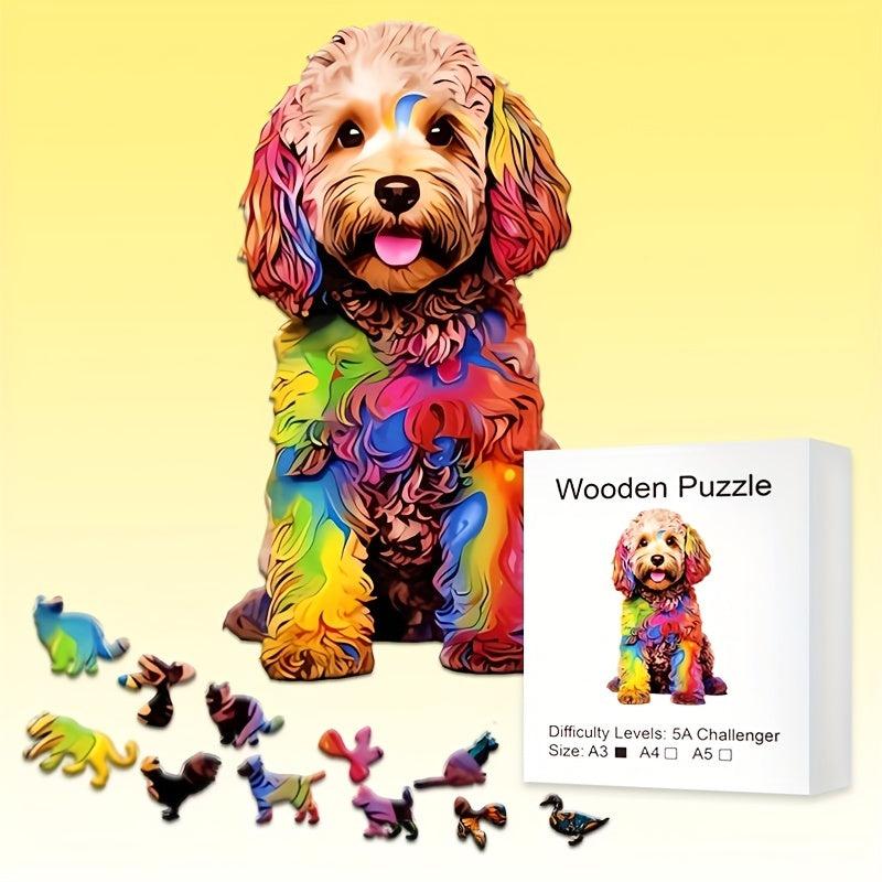 Rainbow Dyed Dogs Wood Puzzle Ornaments