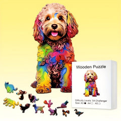 Rainbow Dyed Dogs Wood Puzzle Ornaments