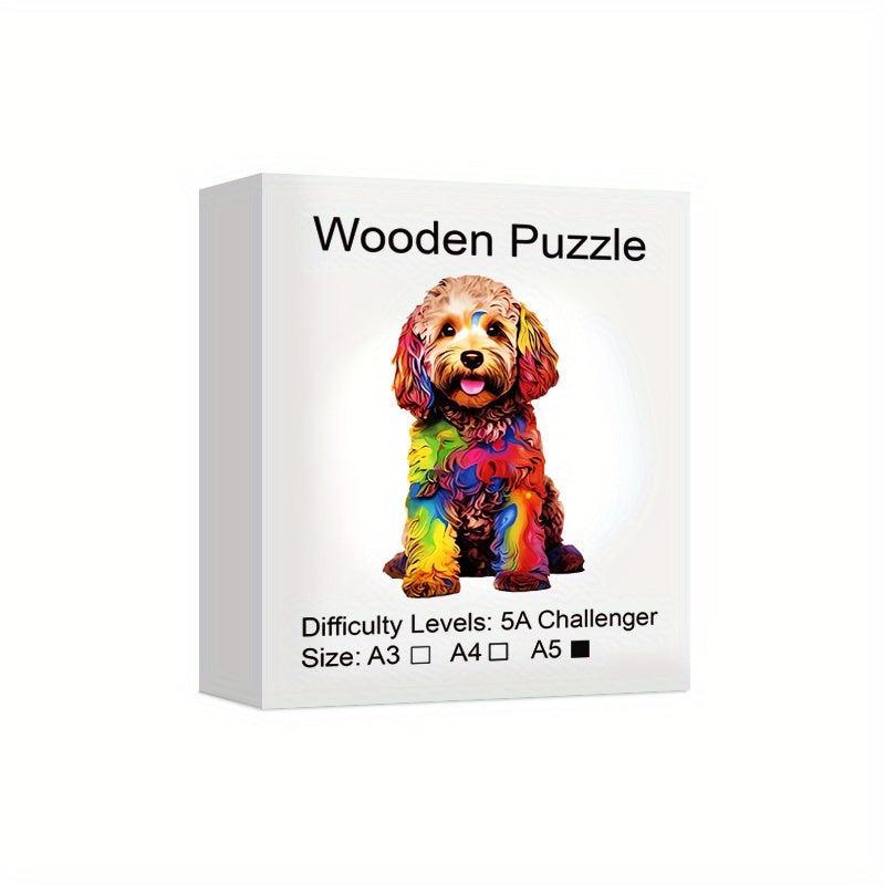 Rainbow Dyed Dogs Wood Puzzle Ornaments