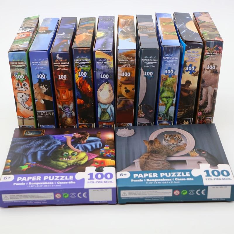 100pc Kids Paper Puzzle Set Animals Landscape Painting Toys