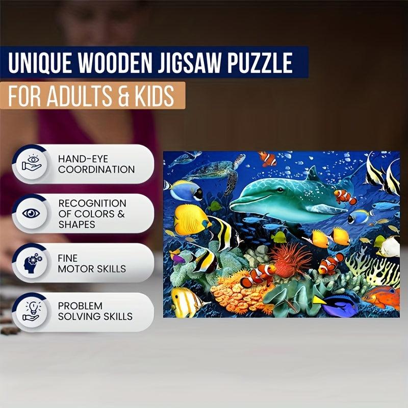Marine Life Wooden Jigsaw Puzzle - Unique Animal Shaped Pieces