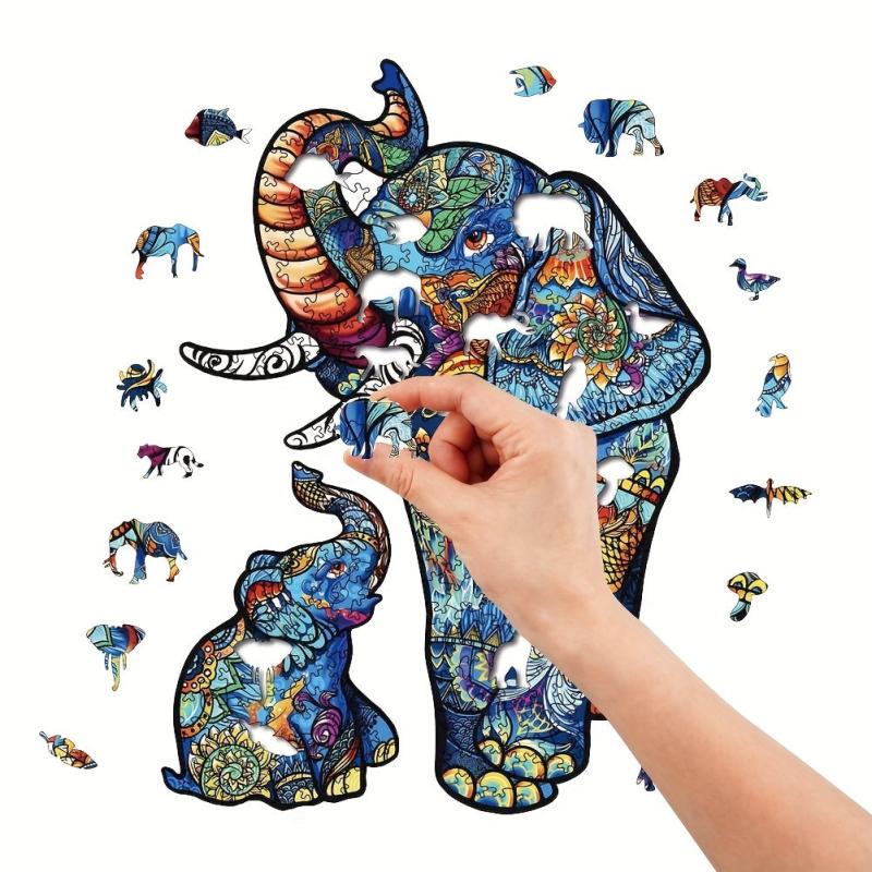 Elephant Mother & Child Wood Puzzle in Wooden Box