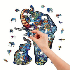 Elephant Mother & Child Wood Puzzle in Wooden Box