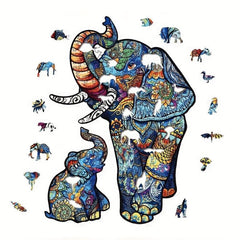 Elephant Mother & Child Wood Puzzle in Wooden Box