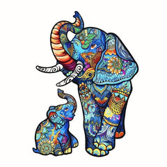 Elephant Mother & Child Wood Puzzle in Wooden Box