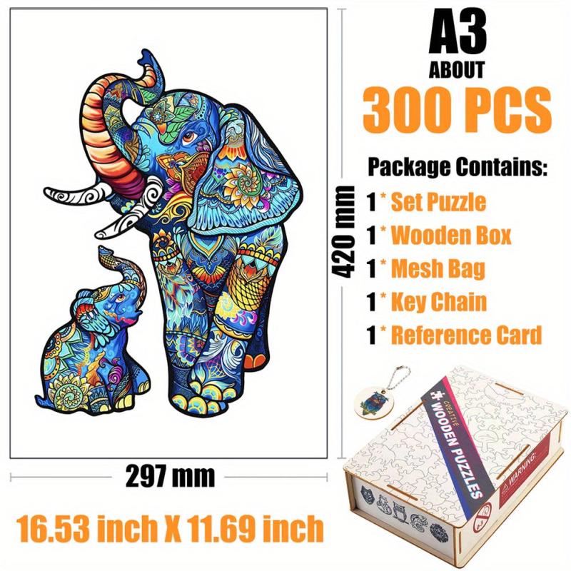 Elephant Mother & Child Wood Puzzle in Wooden Box